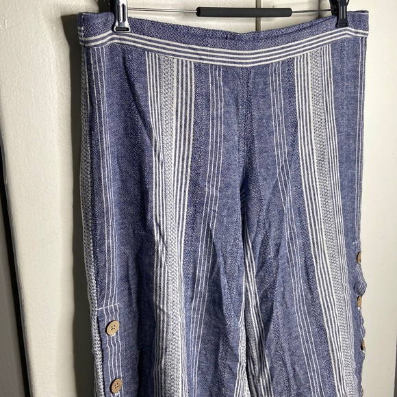 J Jill Womens pull on Linen pants Wide Leg Blue Pinstripes Nautical sz XL Petite - Picture 3 of 9